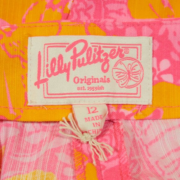 Lilly Pulitzer Resort Fit Capri Pants Womens 12 Pink Orange Floral Elephant New - Picture 4 of 8